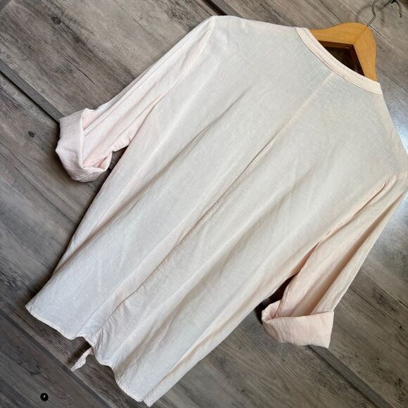 Lilla P Pale Pink Tie Front Button Down Blouse 20% Linen Women's M great preworn - Picture 9 of 11